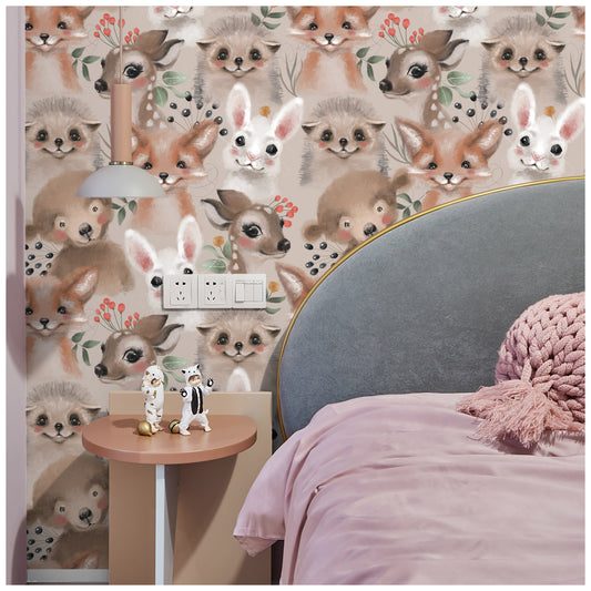 HaokHome 99043 Cute Animal Cartoon Deer Punny Wallpaper  Kids and Nursery Room Wall decor
