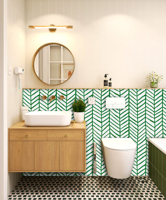 HaokHome 96020-3 Herringbone Stripe Wallpaper Boho Minimalist Wall Paper Sticker Pull and Stick Green for Bathroom Walls