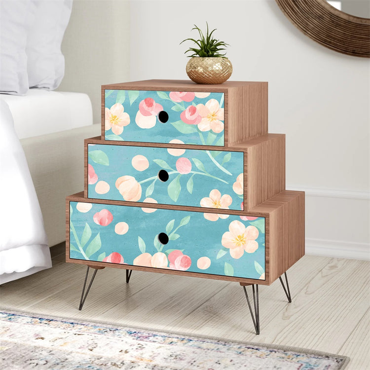 Watercolor Floral Contact Paper for Cabinets Shelf Liner Peel and Stick Blue Removable Self Adhesive Wall Paper