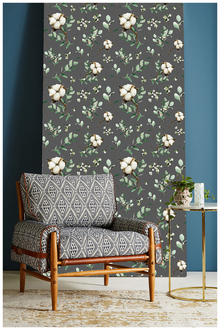 Boho Wallpaper Peel and Stick Eucalyptus Cotton Floral Wallpaper Removable Contact Wall Paper