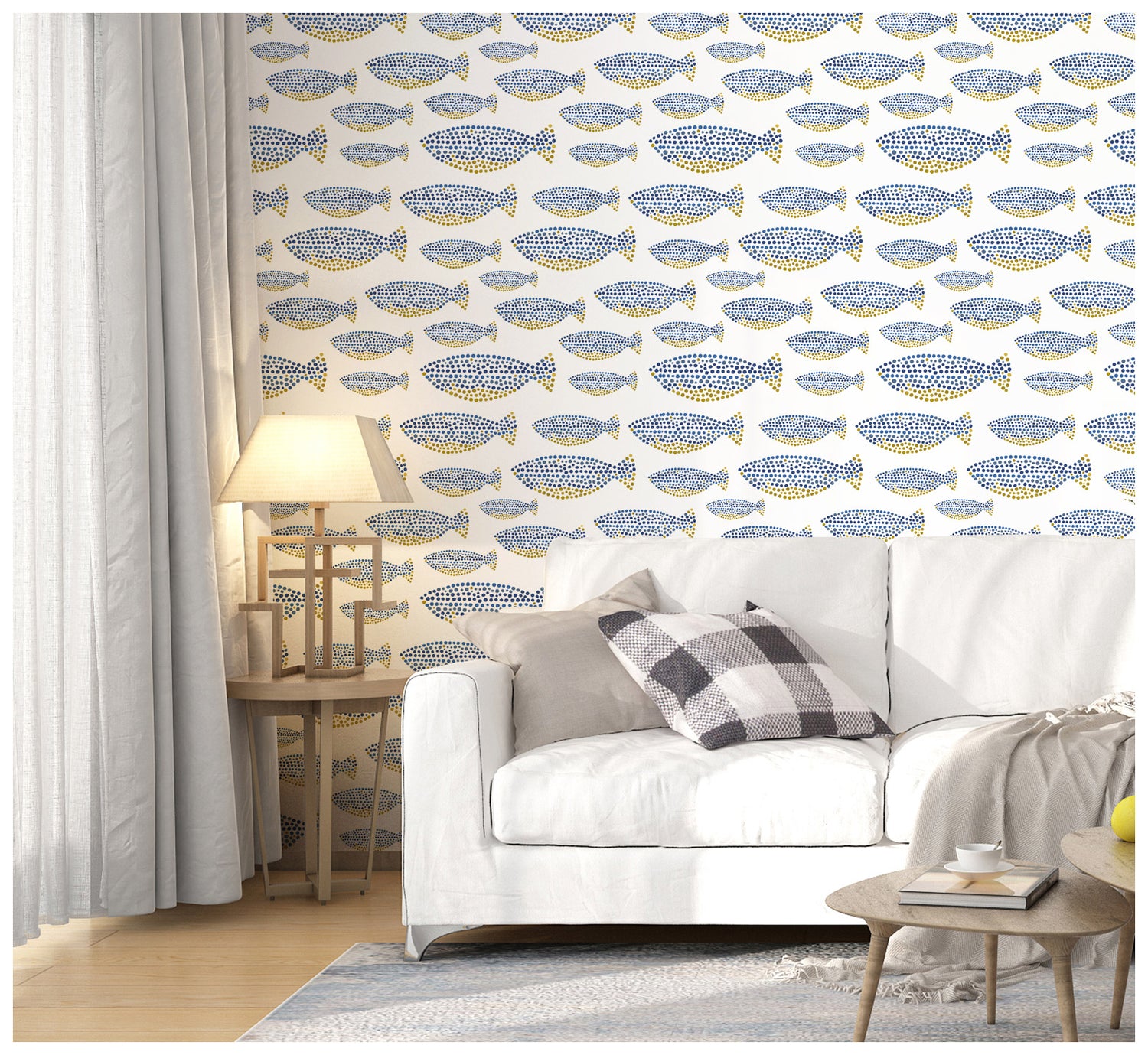 HaokHome 96057 Abstract Fish Wallpaper Peel and Stick Blue Removable C