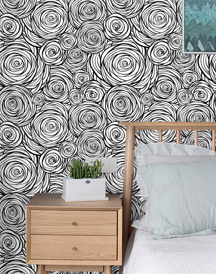 Abstract Wallpaper Geometric Rose Peel and Stick Wallpaper Black and White Wallpaper