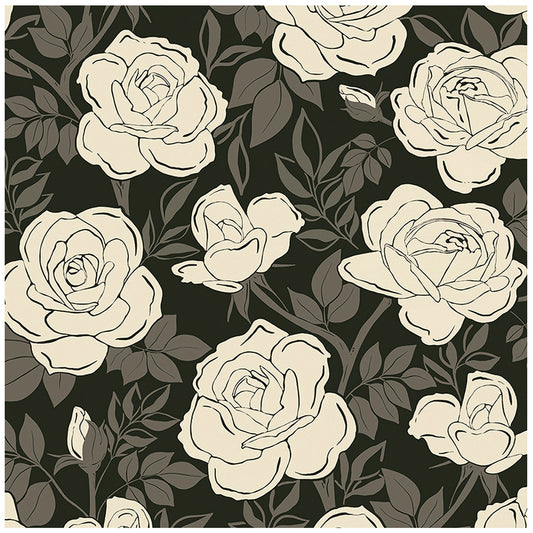 Floral Wallpaper Peel and Stick Retro Rose Removable Contact Wall Paper Black and Beige
