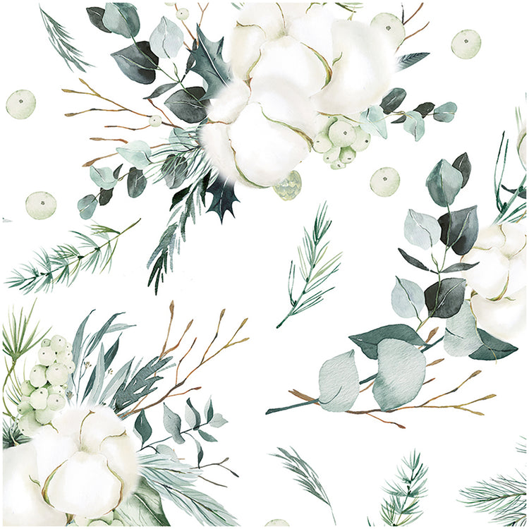 HaokHome 93261-1 Boho Wallpaper Peel and Stick Green White Cotton Flower Waterproof Wall Paper