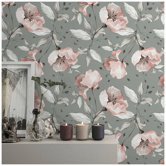 HaokHome 93204-2 Large Floral Peel and Stick Wallpaper Removable Self Adhesive Home Decor
