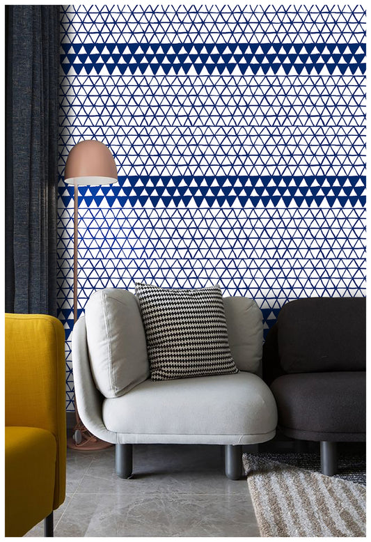 HaokHome 96039-1 Blue Triangle Peel Stick Wall Paper Sticker Pull and Stick Indigo Geometric Kitchen Contact Wallpaper