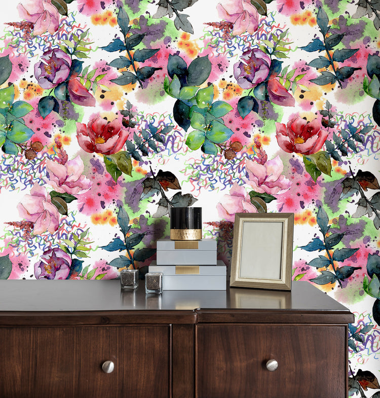 Colored Floral Peel and Stick Wallpaper Self Adhesive Wall Decor
