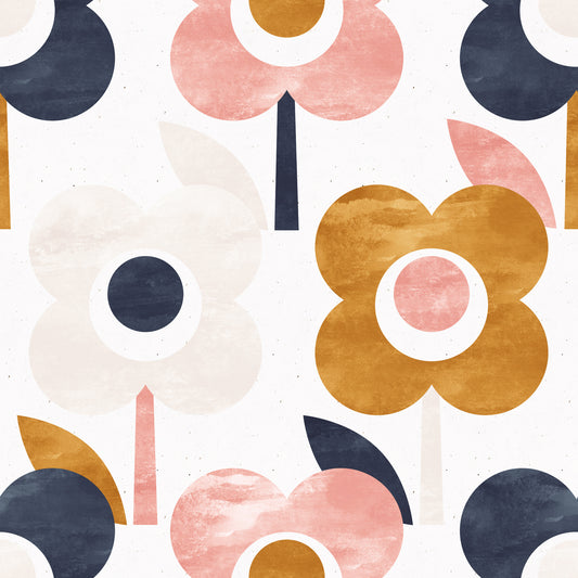 HaokHome 93015 Cute Flower Peel and Stick Wallpaper Removable for Nursery Walls Beige/Brown/Pink/Navy Blue