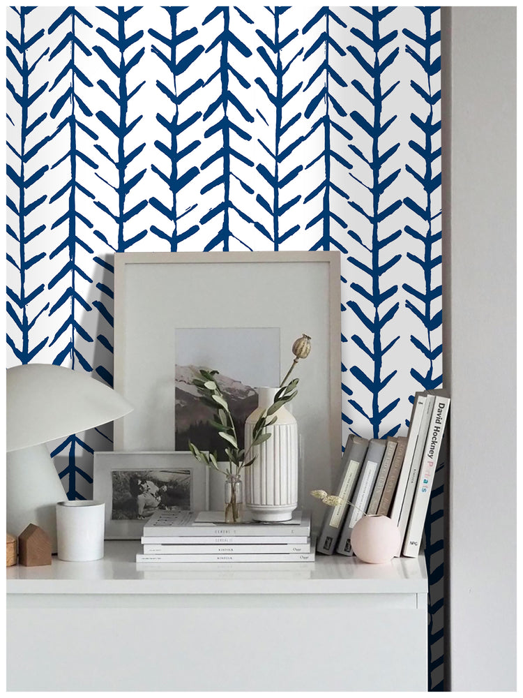 HaokHome 96038 Indigo Geometric Wall Paper Peel and Stick Contact Paper for Cabinets Navy Blue Minimalist Removable Wall Paper