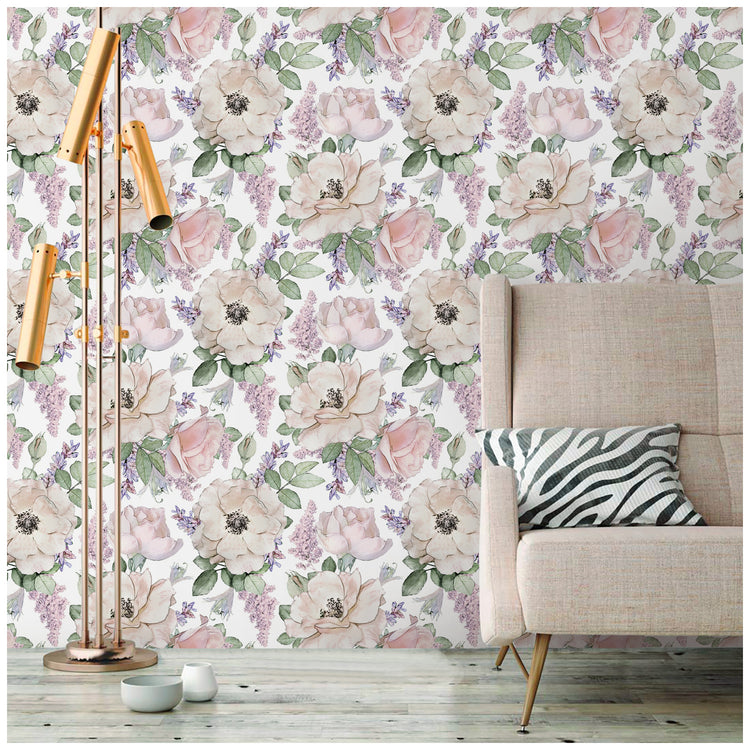 Peony Floral Peel and Stick Wallpaper Removable White Pink Flowers Leaf Shelf Liner Contact Paper