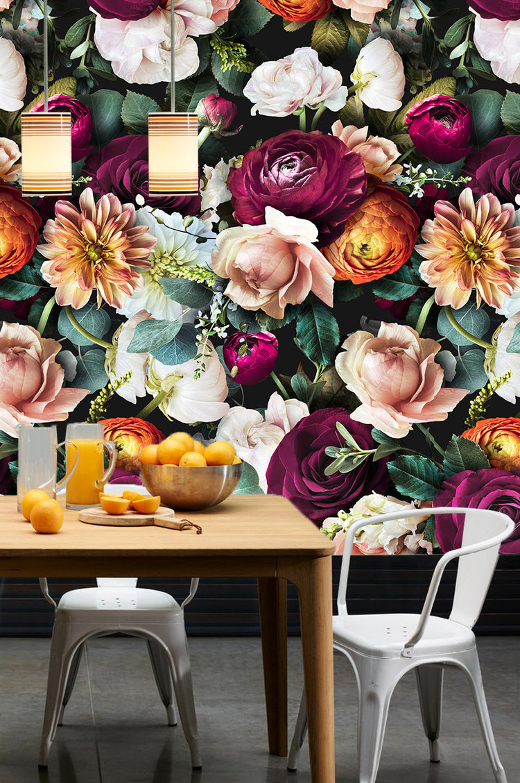 Colorful Removable Wallpaper Peel and Stick Bright Flower Bouquet for Home Decor