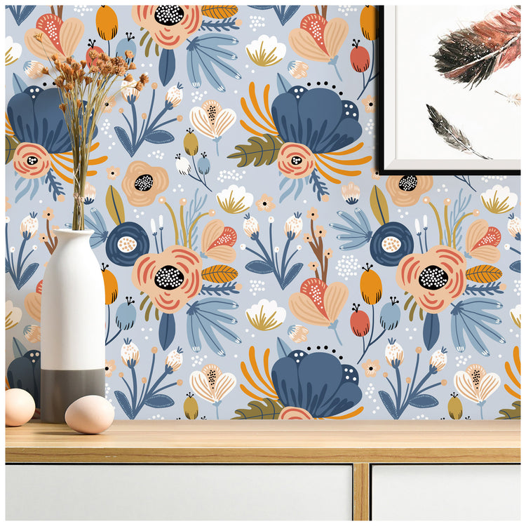 HaokHome 93209 Cute Floral Peel and Stick Wallpaper Removable Self Adhesive Mural