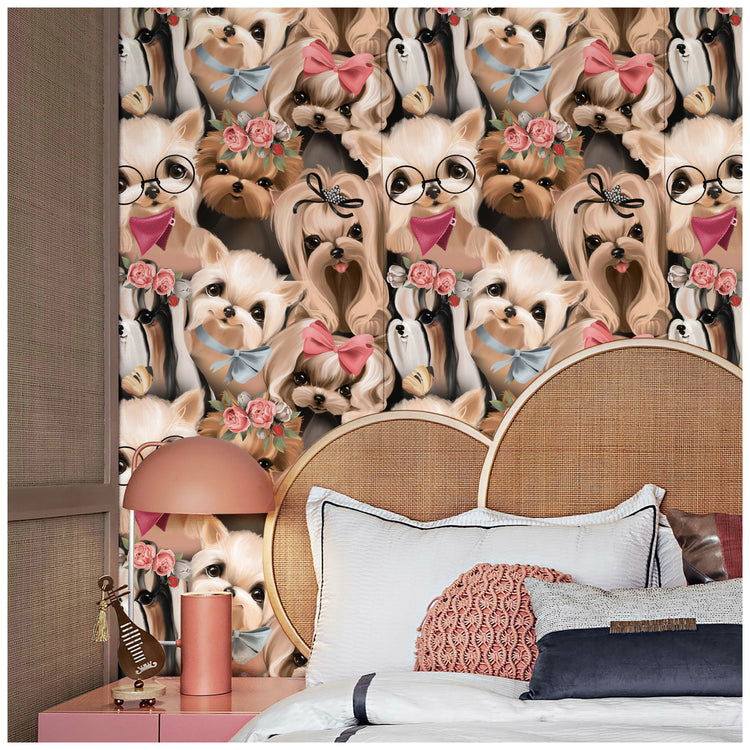 Cute Animal Cartoon Dogs Puppy Pets  Wallpaper Kids and Nursery Room Wall decor
