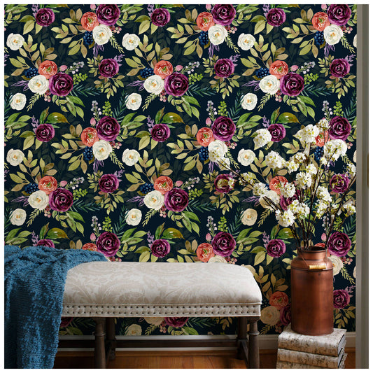 HaokHome 93142 Vintage Floral Peony Peel and Stick Wallpaper Removable Vinyl Home Drcor