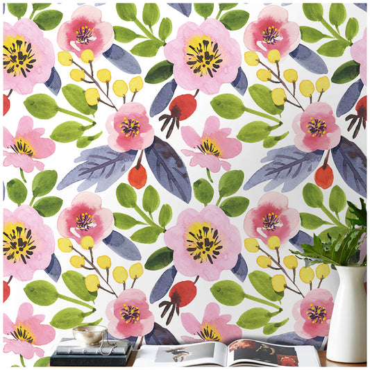 HaokHome 93090 Watercolor Floral Peel and Stick Wallpaper Vinyl Self Adhesive Home Decorative Nursery