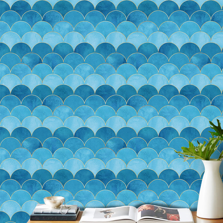Blue Tiles Peel and Stick Wallpaper Geometric Modern Marble Wall Paper