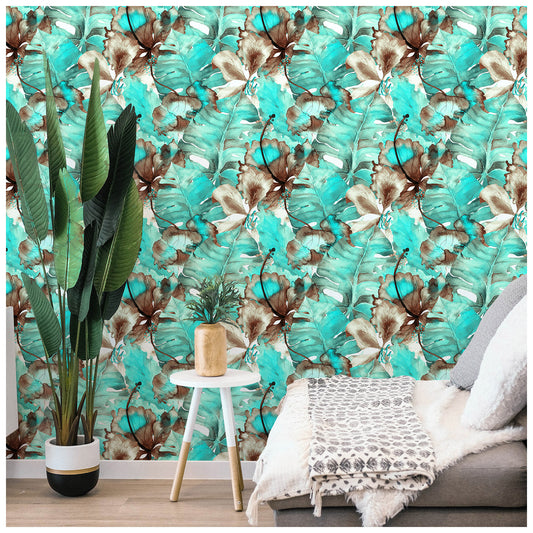 HaokHome 93144 Tropical Palm Leaves Peel and Stick Wallpaper Stick on Home Decor