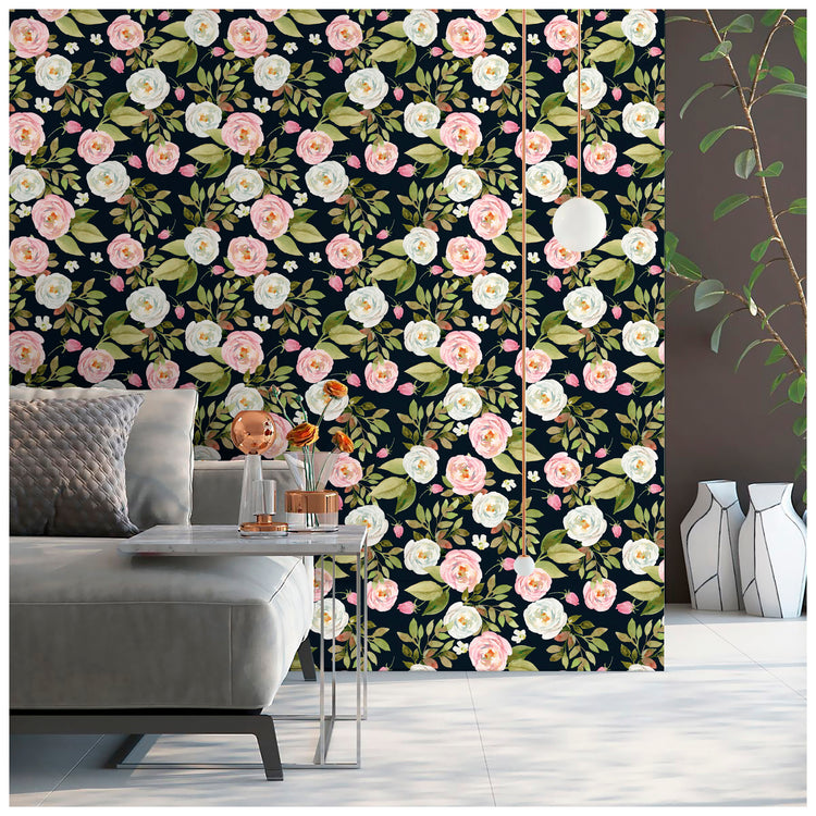 Vintage Peel and Stick Wallpaper Floral Rose Pink White Green Removable Wall Paper Stick on Murals for Home Decor