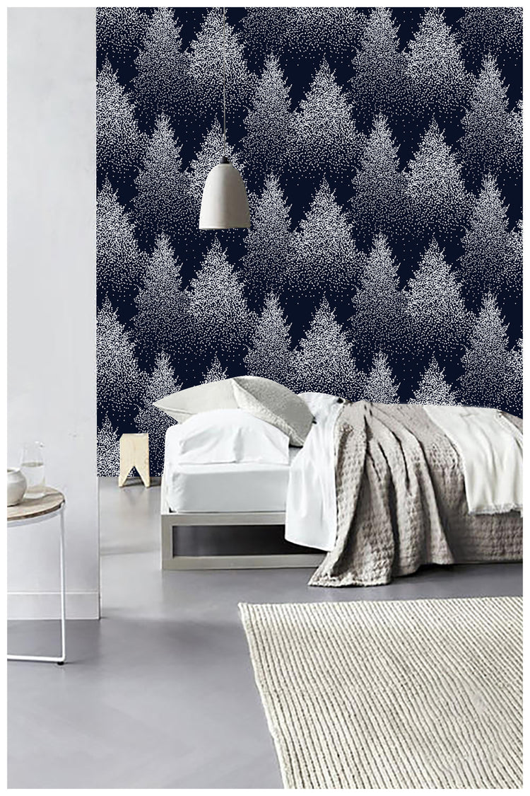 Christmas Wallpaper Conifer Forest Tree Peel and Stick Wallpaper Snowflake Navy Removable Wall Paper