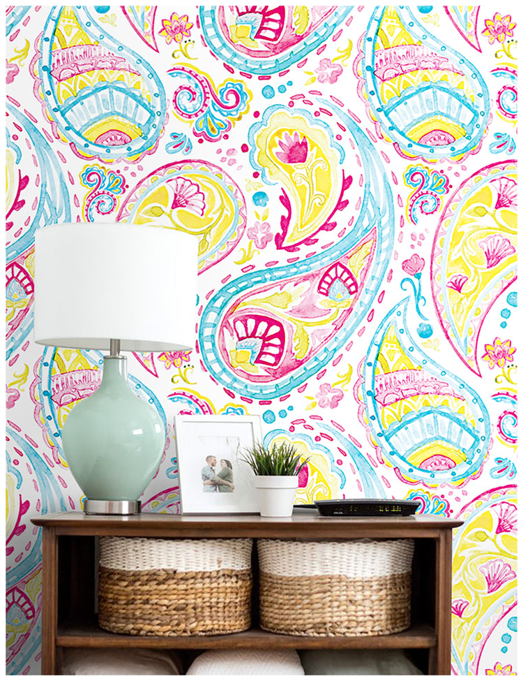 Abstract Paisley Floral Wallpaper Peel and Stick Removable Wallpaper Blue Pink Contact Wall Paper Rolls