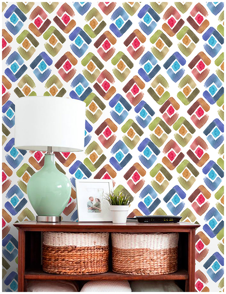 Colorful Diamond Peel and Stick Wallpaper Abstract Style Decorative Wallpaper Rolls for Walls